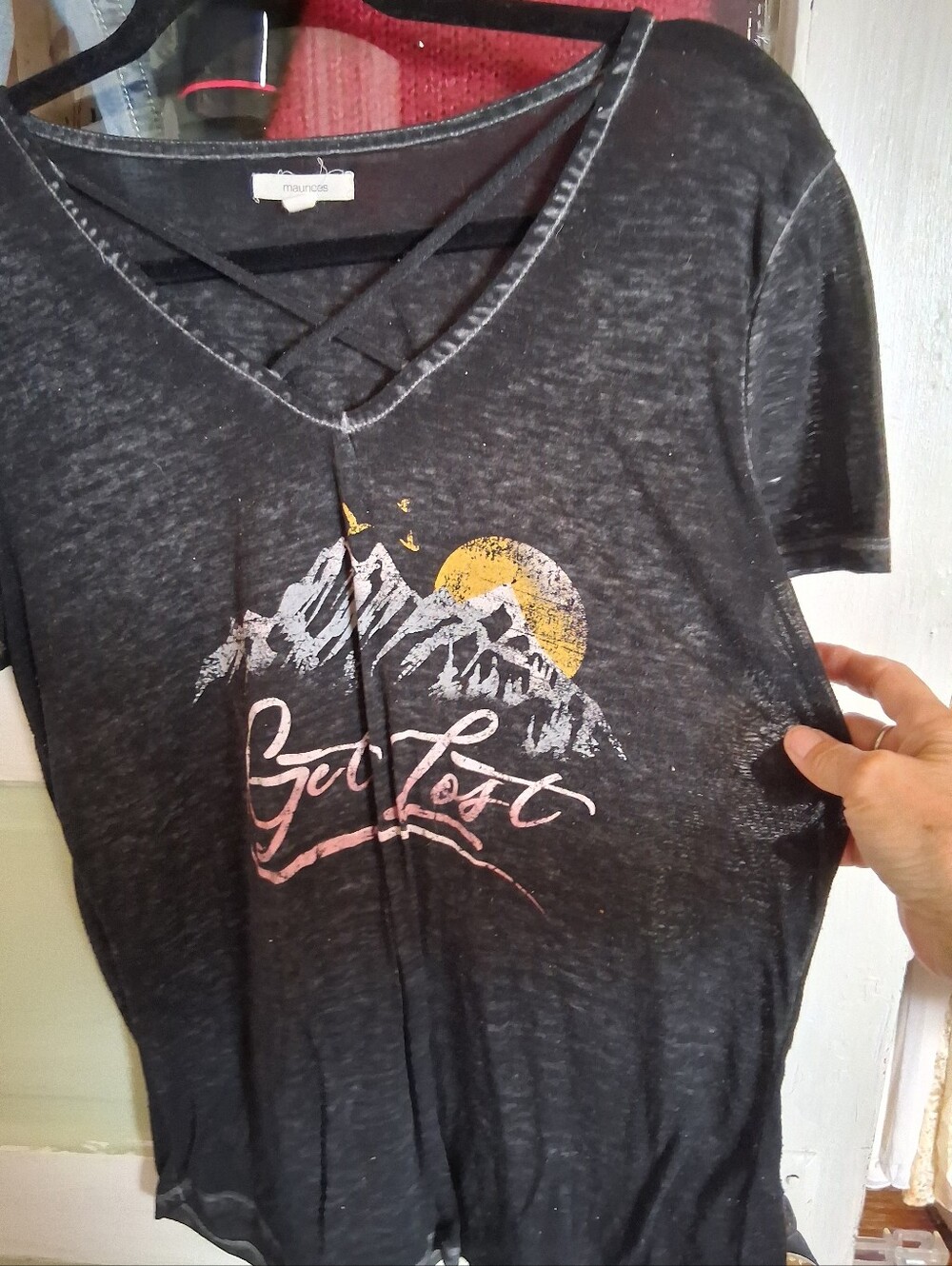 Maurices Black Short-Sleeve V-Neck Tee with Mountain Graphic